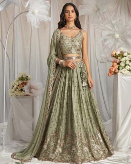 Lime Green Georgette Sequin Lehenga